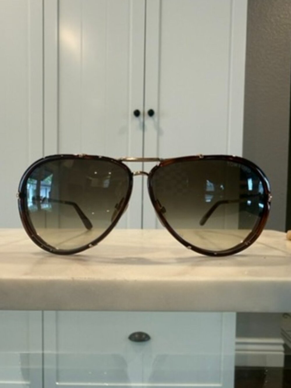AUTHENTIC Tom Ford Aviator Glasses - Brown Gradient / Gold (Full Set)